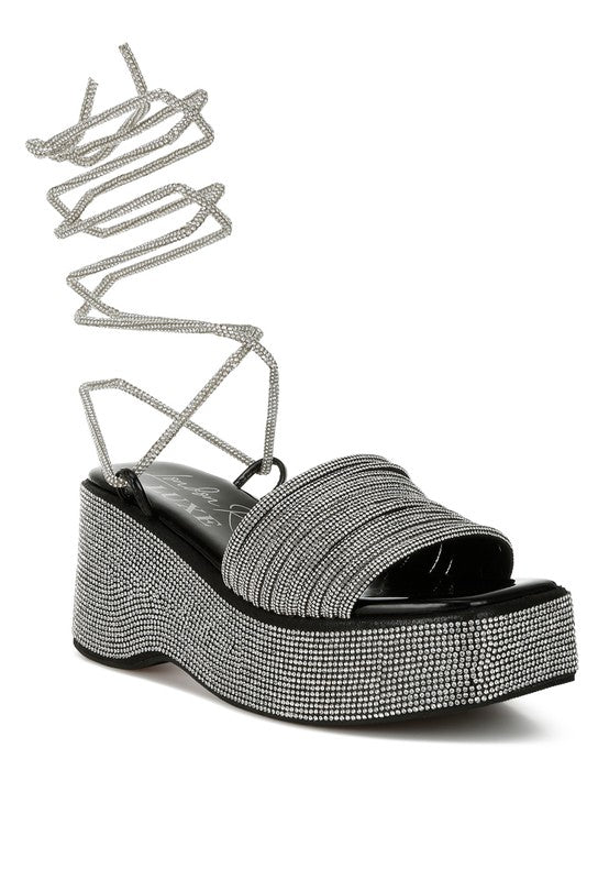 Swifties Rhinestone Embellished Lace - Up Sandals - KIOKO