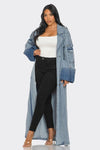 Top Mode Longline Denim Trench Coat - KIOKO