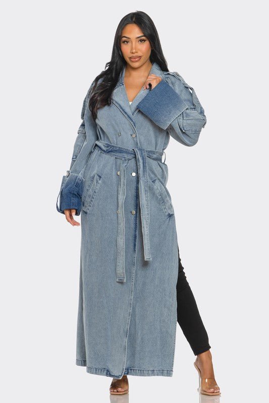 Top Mode Longline Denim Trench Coat - KIOKO