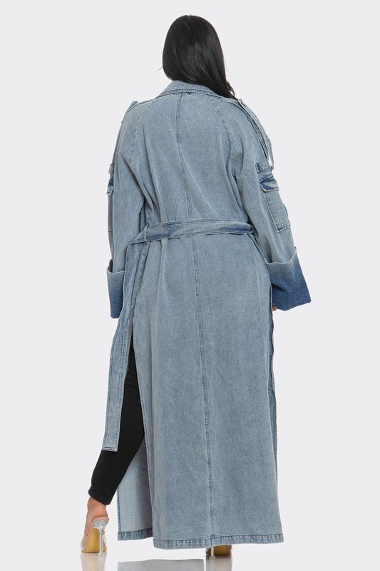 Top Mode Longline Denim Trench Coat - KIOKO