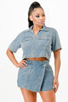 Traces of Me Denim Shirt And Skort Set - KIOKO