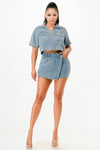 Traces of Me Denim Shirt And Skort Set - KIOKO