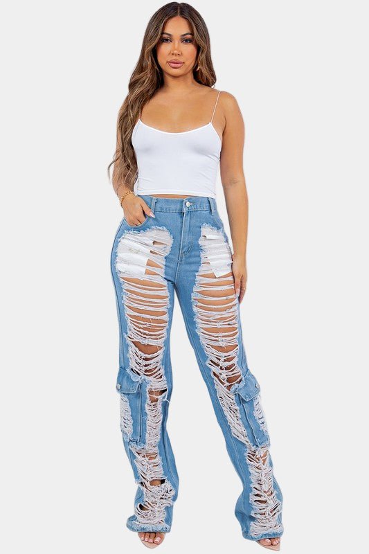 Turn Heads Cargo Denim Jeans - KIOKO