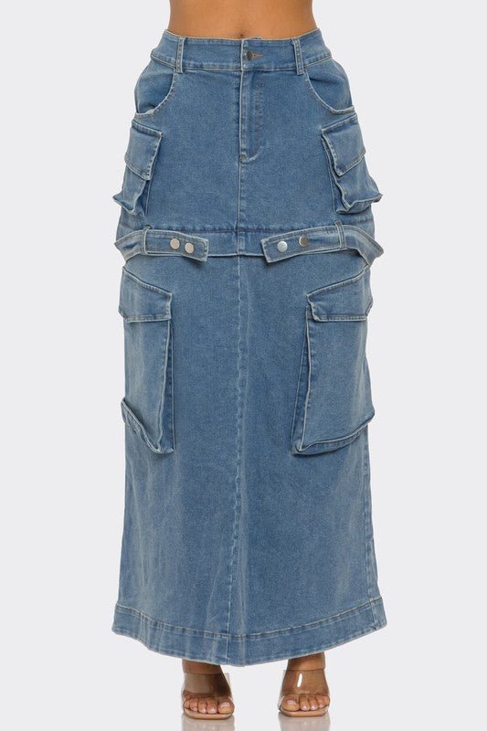 Two - Face Denim Maxi Skirt - KIOKO