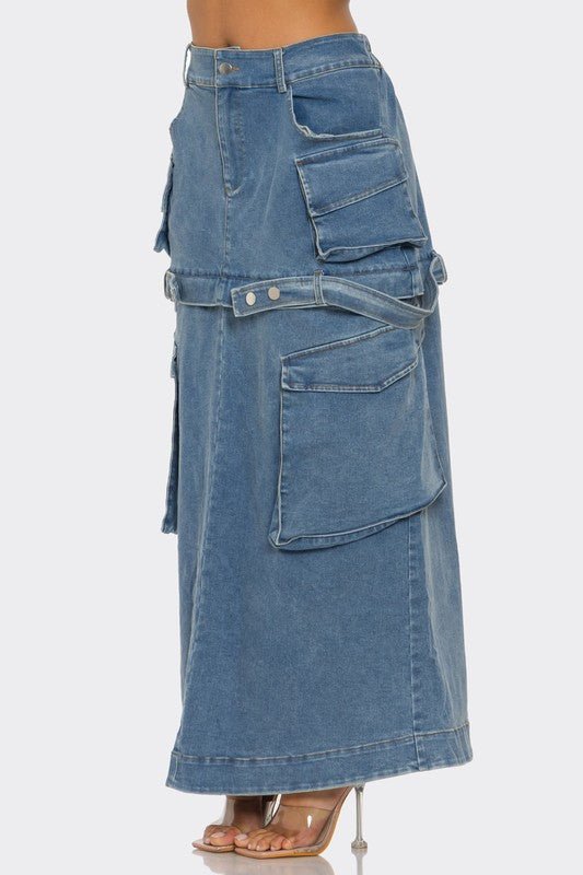 Two - Face Denim Maxi Skirt - KIOKO