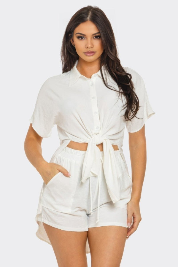 Vanta Front Tie Oversized Shorts Set - KIOKO