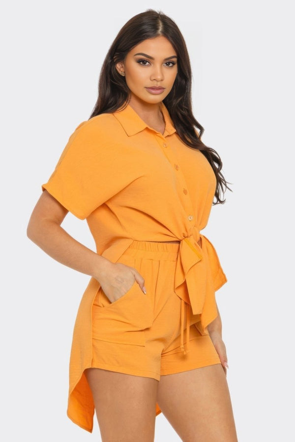 Vanta Front Tie Oversized Shorts Set - KIOKO