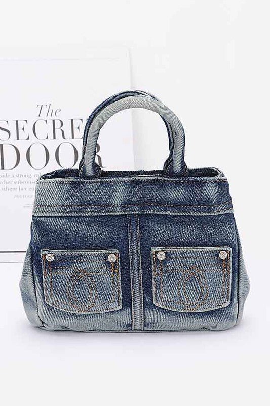 Washed Denim Top Handle Convertible Bag - KIOKO