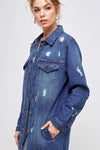 DENIM 3/4 QUARTER JACKETS DISTRESSED WASHED - KIOKO