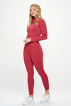 2 Piece Ribbed Seamless Long Sleeve Zip Jacket set - KIOKO