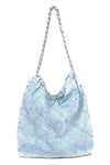 Denim Quilted Large Shoulder Bag - KIOKO