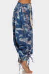 Draped Denim Parachute Pants