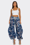 Draped Denim Parachute Pants