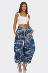 Draped Denim Parachute Pants