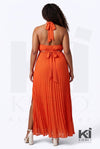 Bahamas Me Wanna Pleated Gold Trim Maxi Dress - KIOKO