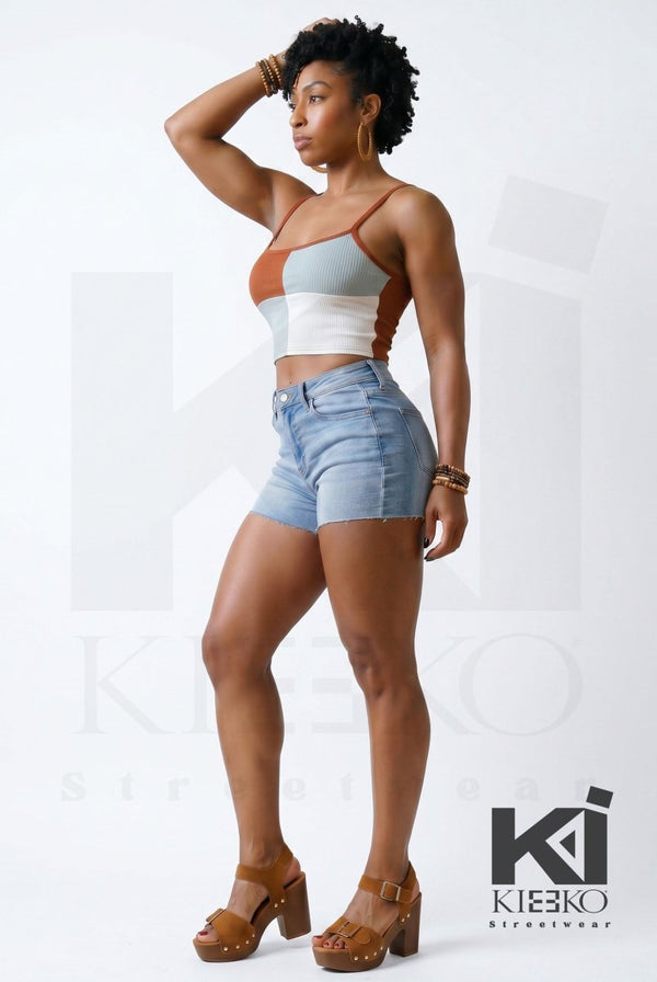 Boho Vibes Color Block Crop Top - KIOKO