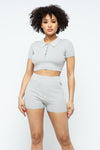 Collar Crop Top + Shorts Set - KIOKO