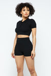 Collar Crop Top + Shorts Set - KIOKO