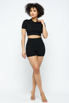 Collar Crop Top + Shorts Set - KIOKO