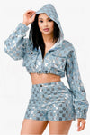 Denim Daze Sequin Hoodie Set - KIOKO