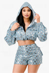 Denim Daze Sequin Hoodie Set - KIOKO