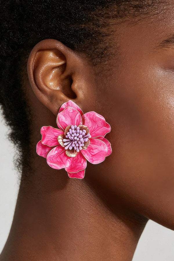 Flowmetal Marble Stone Blossom Flower Earrings - KIOKO