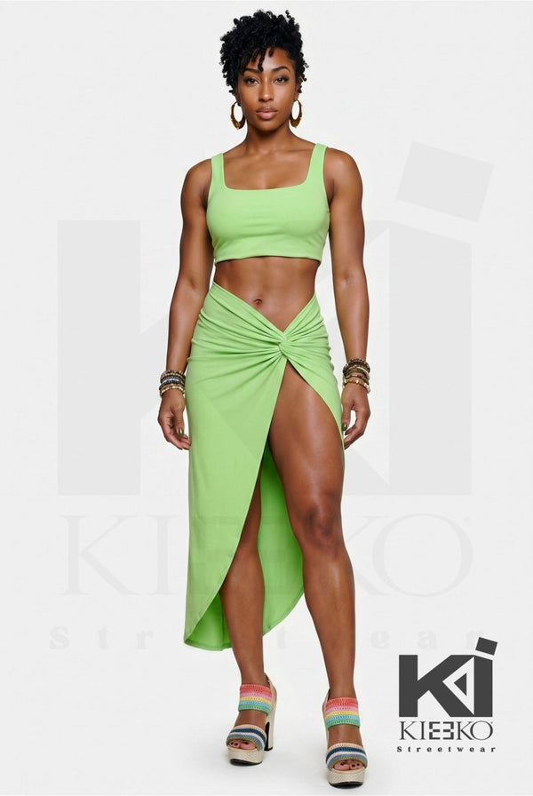 Mint It Loud Crop Top & Maxi Skirt Set - KIOKO