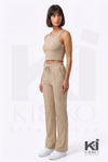 Miss Understood Ribbed Tank Top And Pant Set Beige - KIOKO