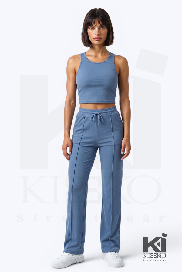 Miss Understood Ribbed Tank Top And Pant Set Blue - KIOKO