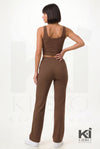 Miss Understood Ribbed Tank Top And Pant Set Brown - KIOKO