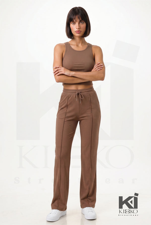 Miss Understood Ribbed Tank Top And Pant Set Brown - KIOKO