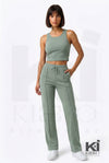 Miss Understood Ribbed Tank Top And Pant Set Sage - KIOKO