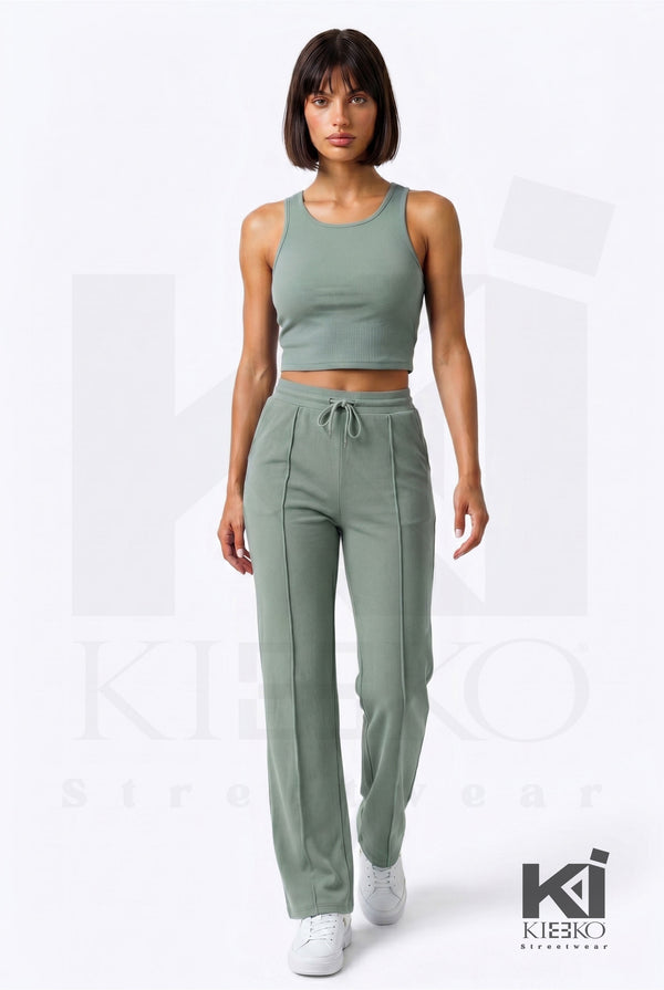 Miss Understood Ribbed Tank Top And Pant Set Sage - KIOKO