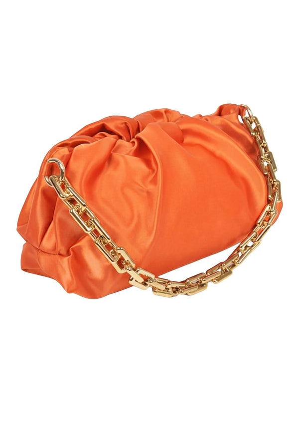 Orange With Pressure Convertible Satin Chain Clutch - KIOKO