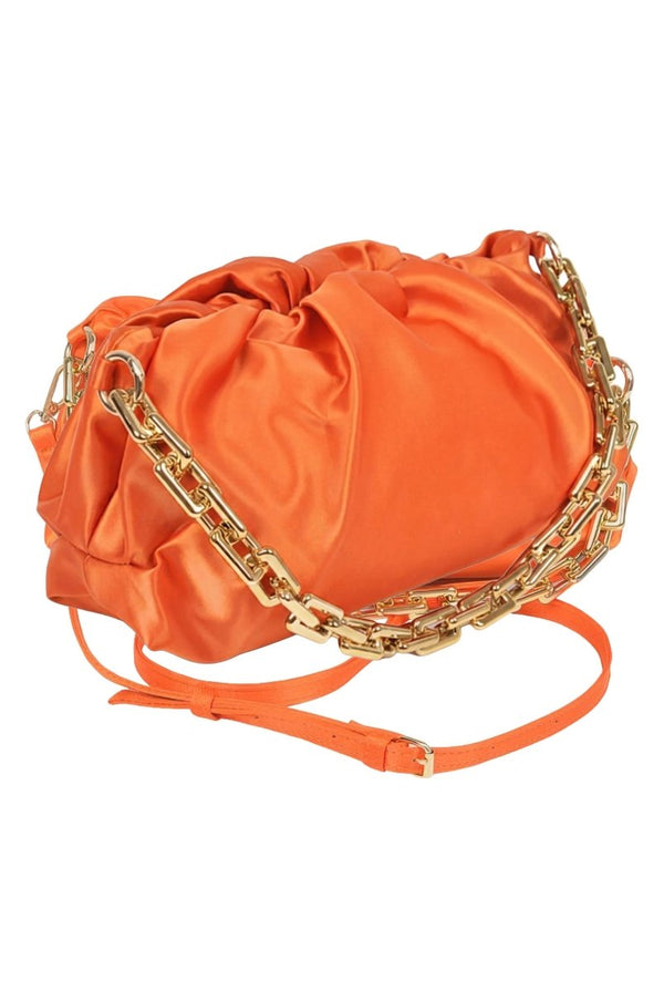 Orange With Pressure Convertible Satin Chain Clutch - KIOKO