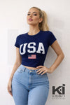 USA Fitted Crop Top T-Shirt - KIOKO