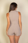 Werk It Babe Button Romper KIOKO Clothing Company Taupe Back