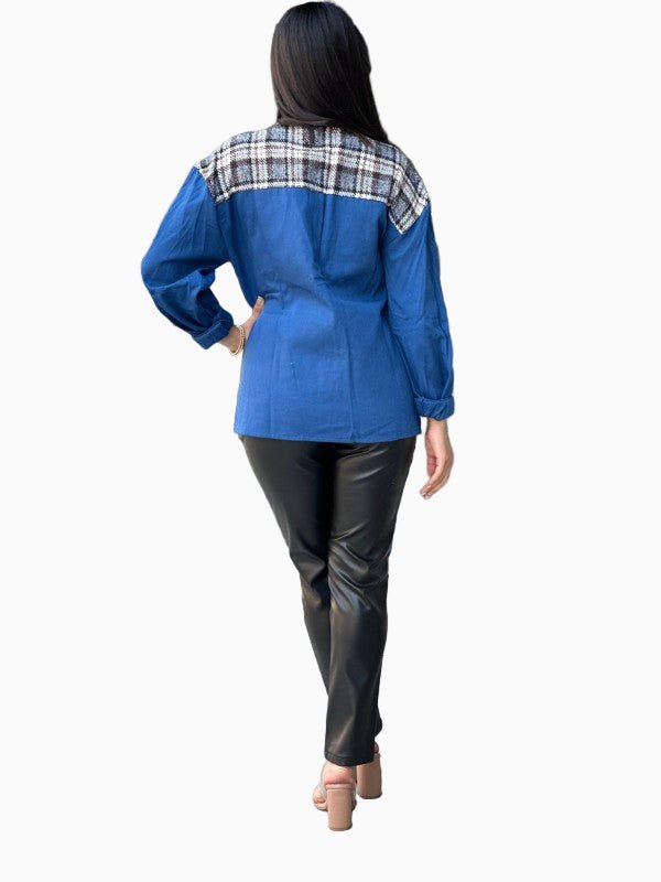 Arabia Knights Oversized Plaid Denim Shacket - KIOKO