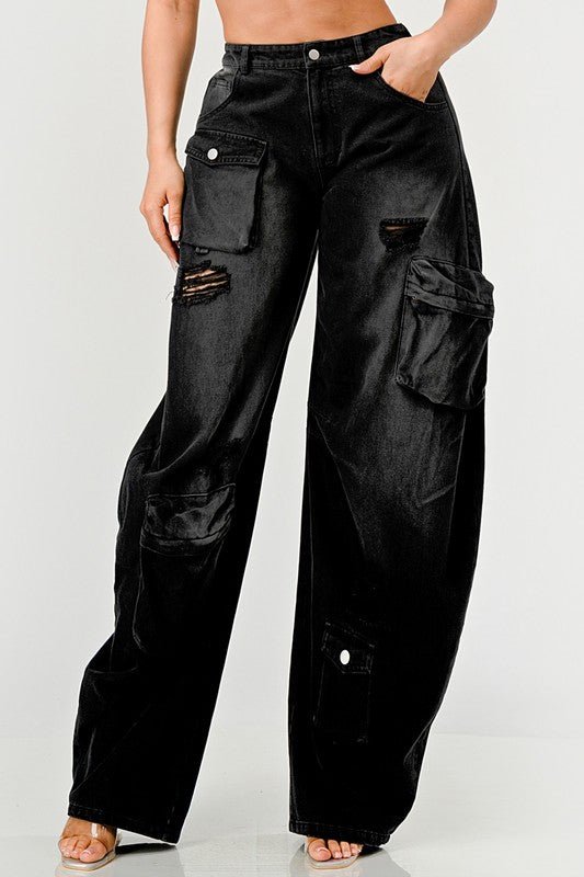 Black Card Active Cargo Jeans - KIOKO