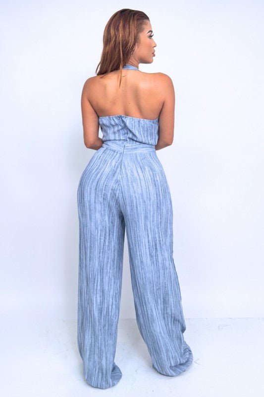 Blue Monroe Skyline Halter Jumpsuit - KIOKO