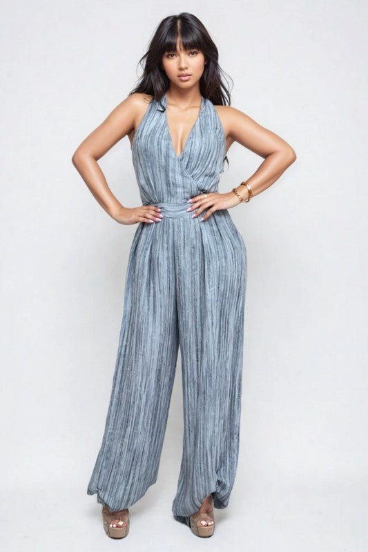 Blue Monroe Skyline Halter Jumpsuit - KIOKO