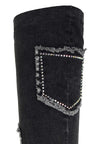 Monique Rhinestones Knee High Denim Boots