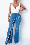 Catching Your Eye Split Leg Jeans - KIOKO