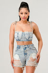 Caught You Looking Denim Short Set - KIOKO
