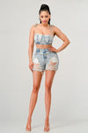 Caught You Looking Denim Short Set - KIOKO