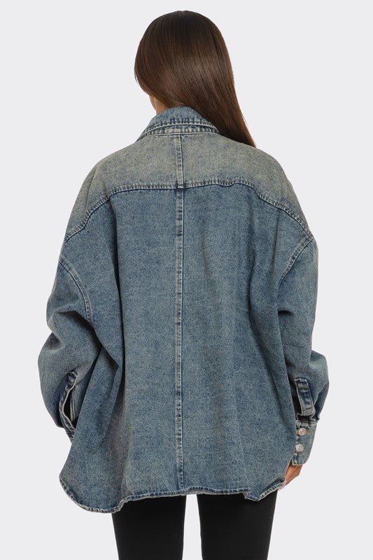 City Bleeds Blue Oversized Denim Shacket - KIOKO