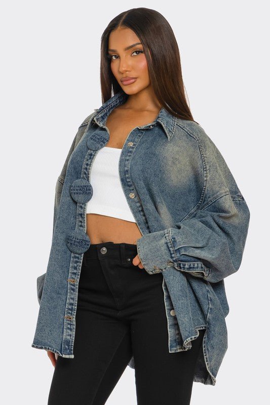 City Bleeds Blue Oversized Denim Shacket - KIOKO