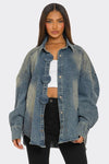 City Bleeds Blue Oversized Denim Shacket - KIOKO