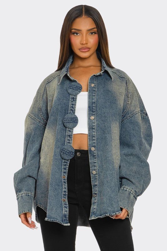 City Bleeds Blue Oversized Denim Shacket - KIOKO