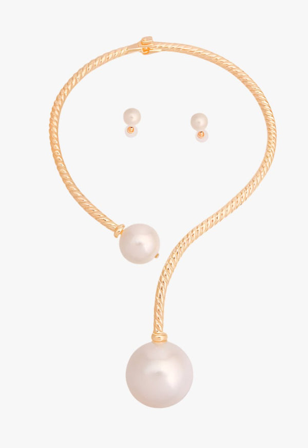 Clean Damage Twisted Gold Pearl Choker - KIOKO